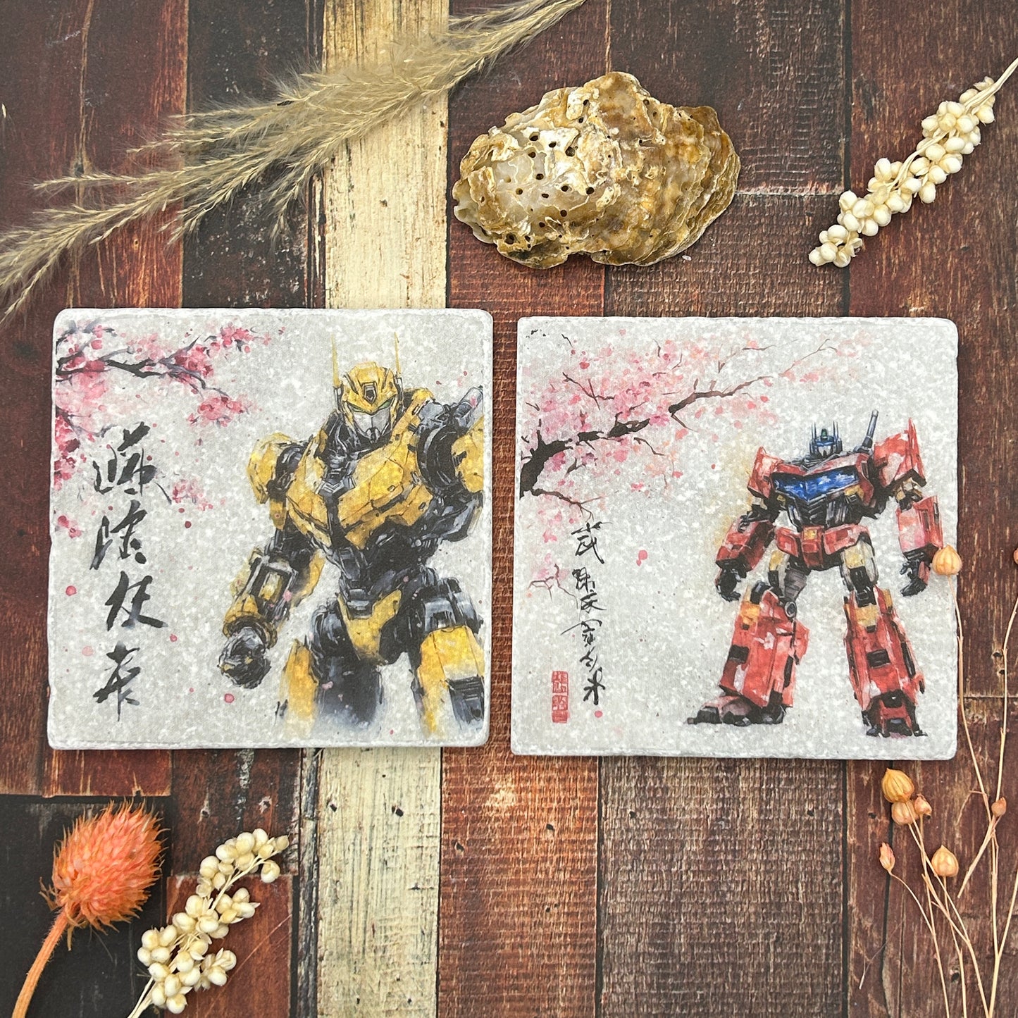 2 Transformers Cherry Blossom Coasters