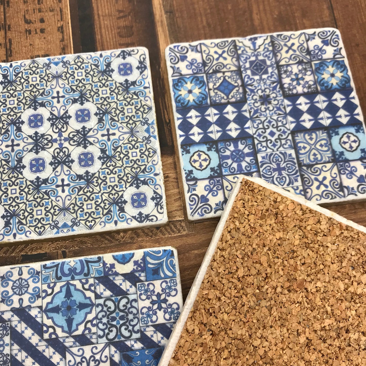Moroccan Stone Coasters - Blue