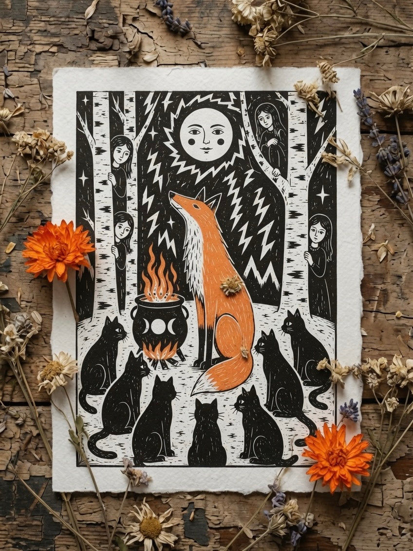 Fox and Black cats A4 Print