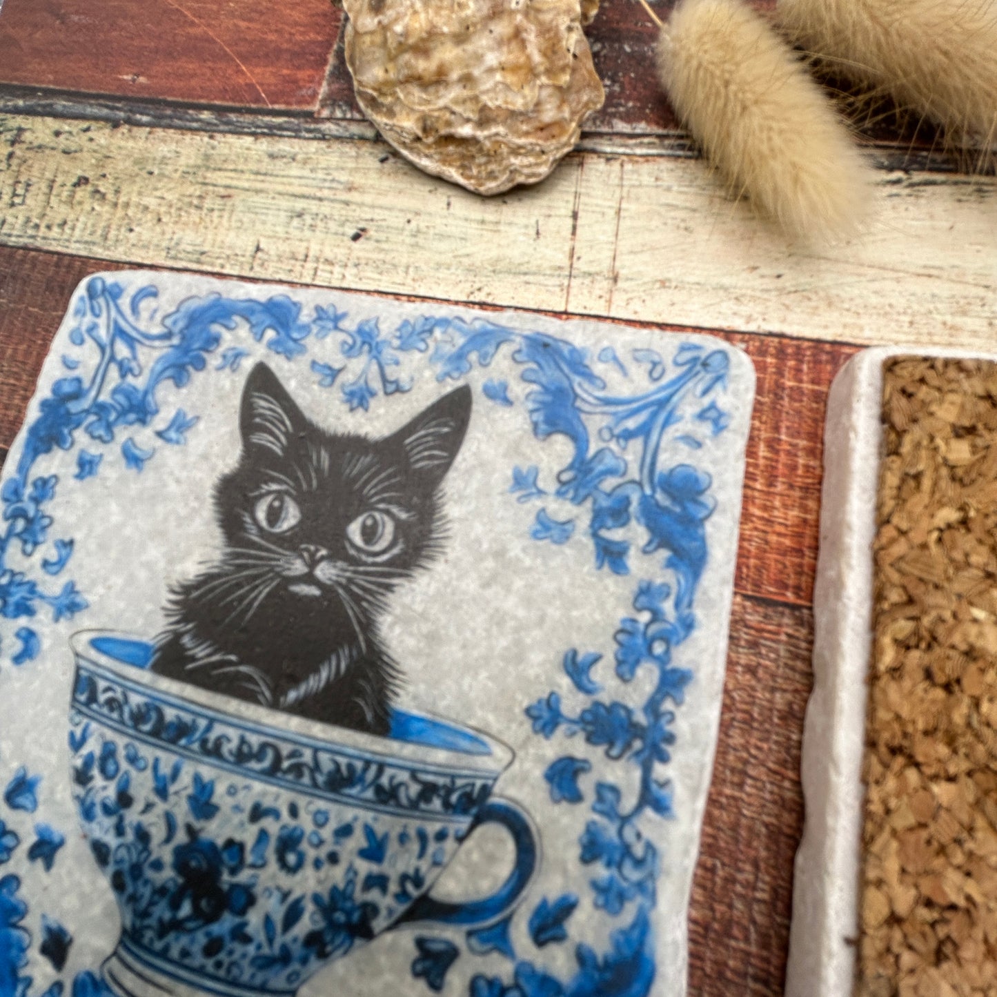 Antique Cats in Cups Stone Coasters