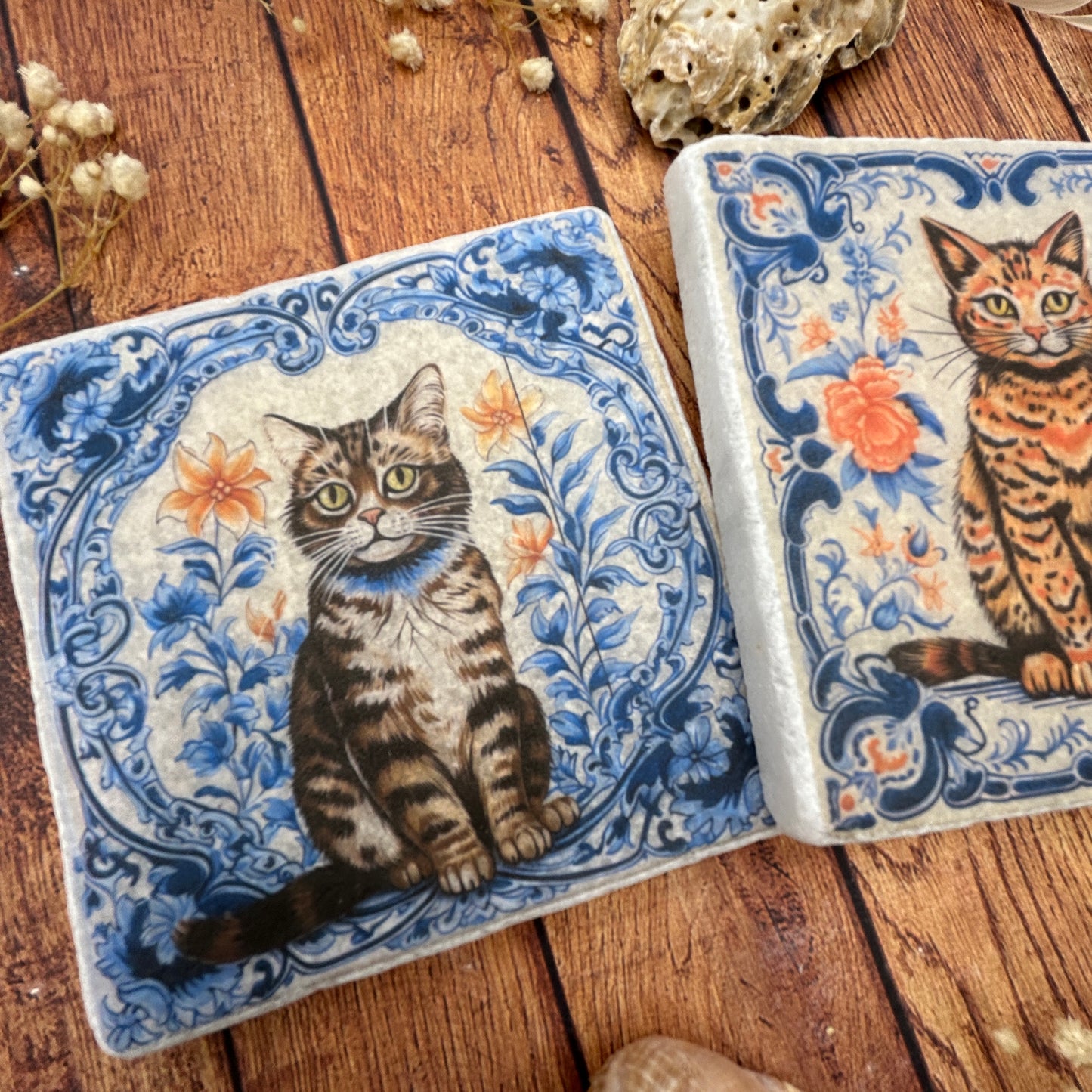 Antique Cat Natural Stone Coasters