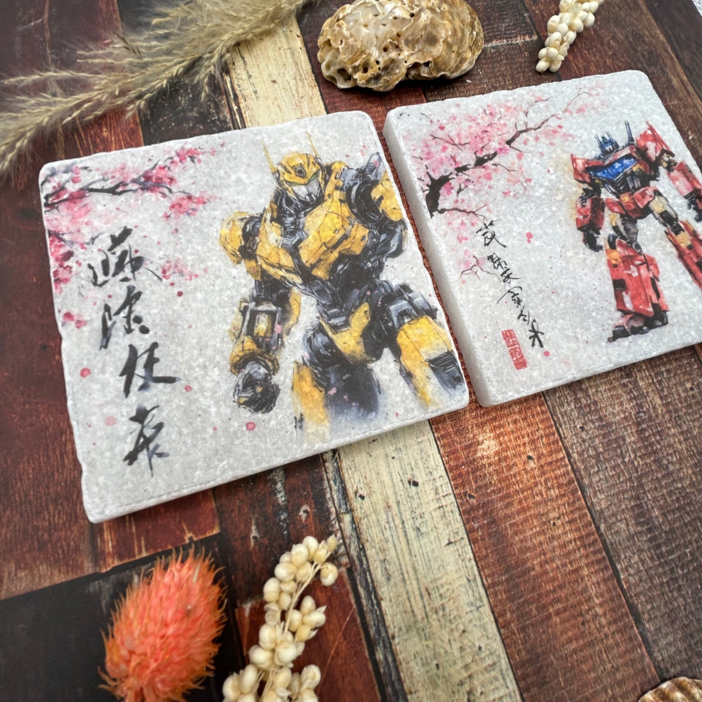 2 Transformers Cherry Blossom Coasters