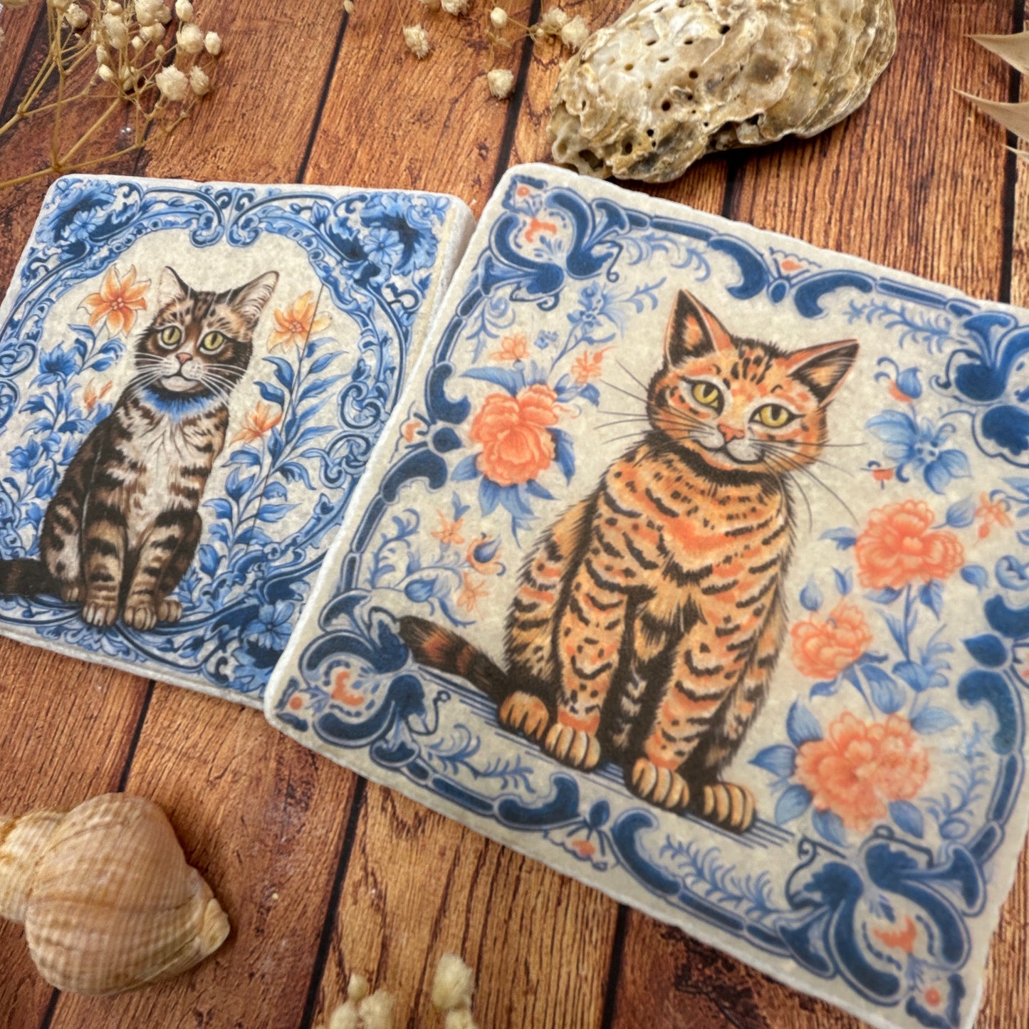 Antique Cat Natural Stone Coasters