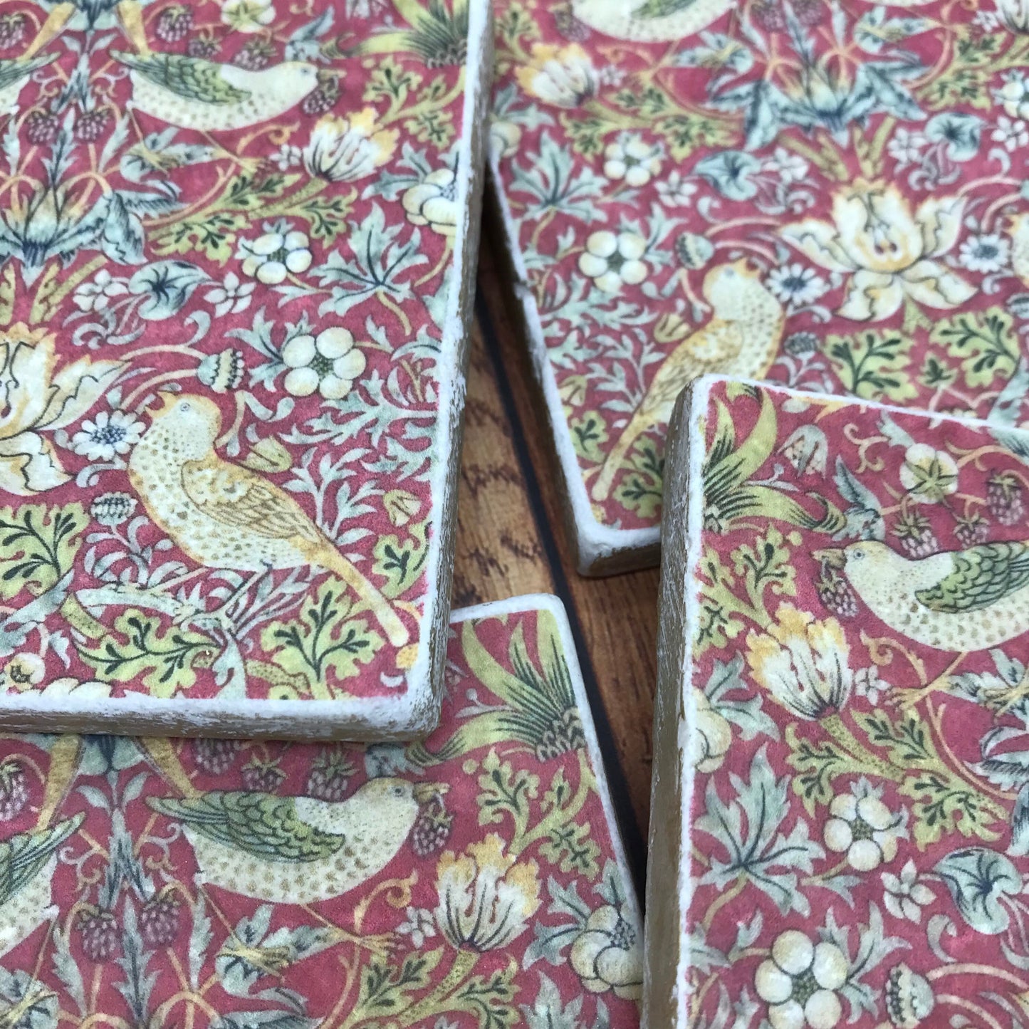 William Morris Natural Stone Coasters - Wine Red