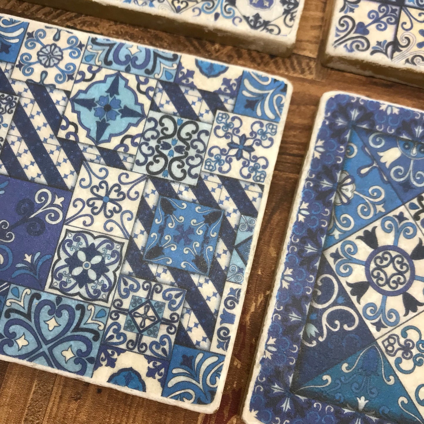 Moroccan Stone Coasters - Blue