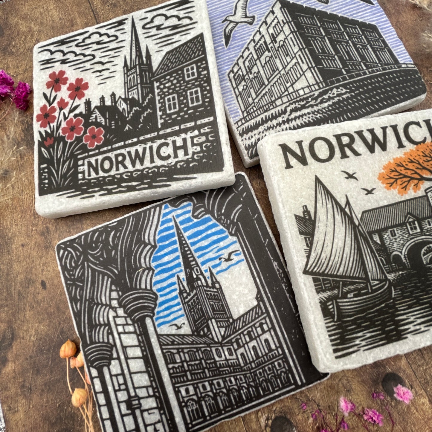 Norwich Linocut Coaster Set