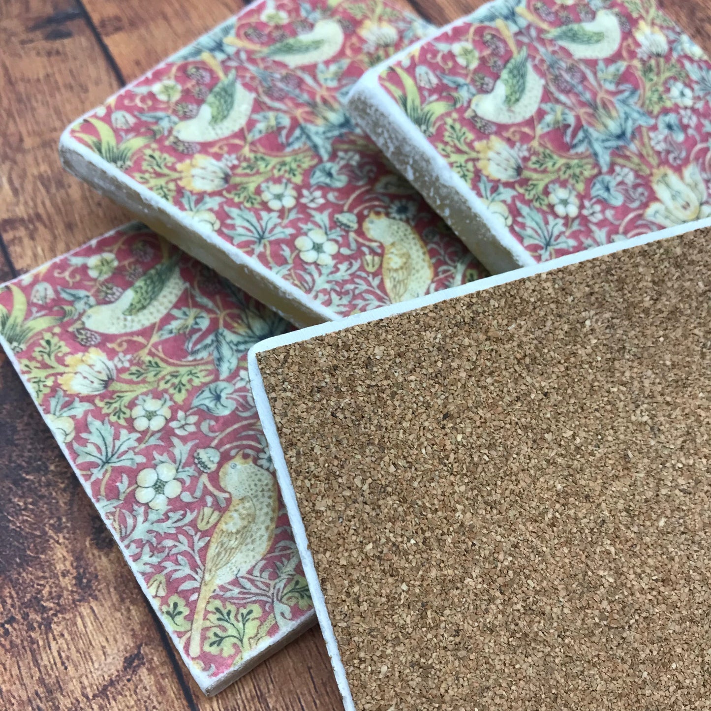 William Morris Natural Stone Coasters - Wine Red
