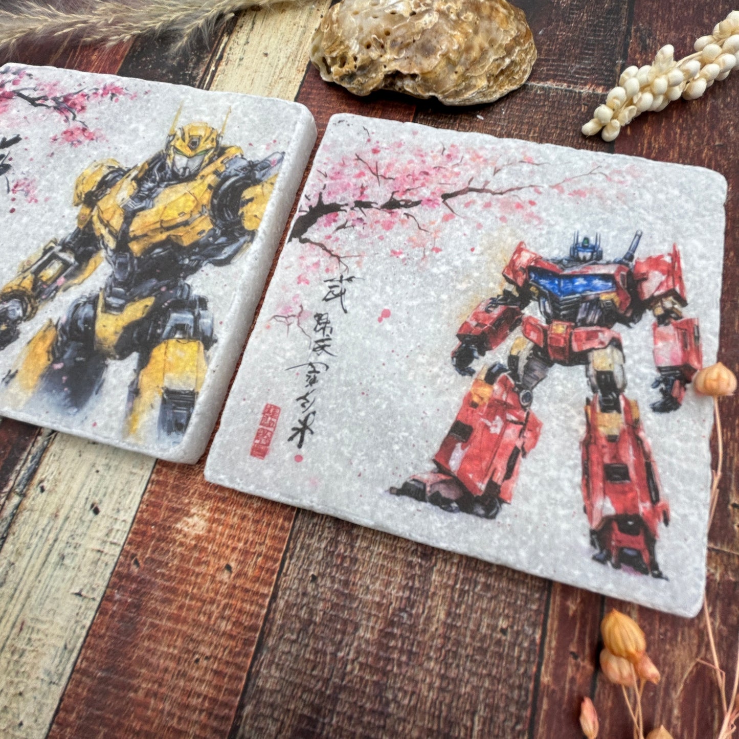 2 Transformers Cherry Blossom Coasters