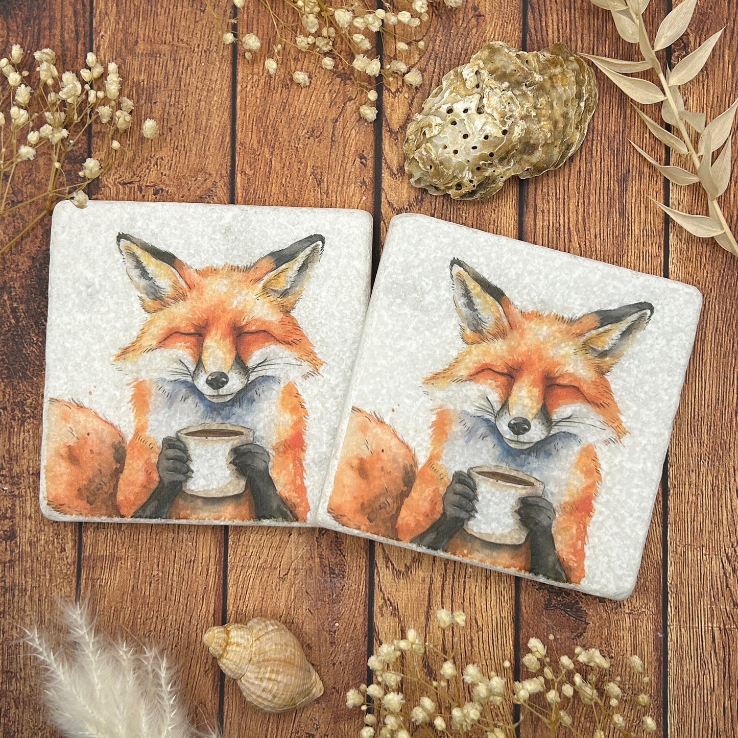 2 Watercolour Fox with Mug Coasters