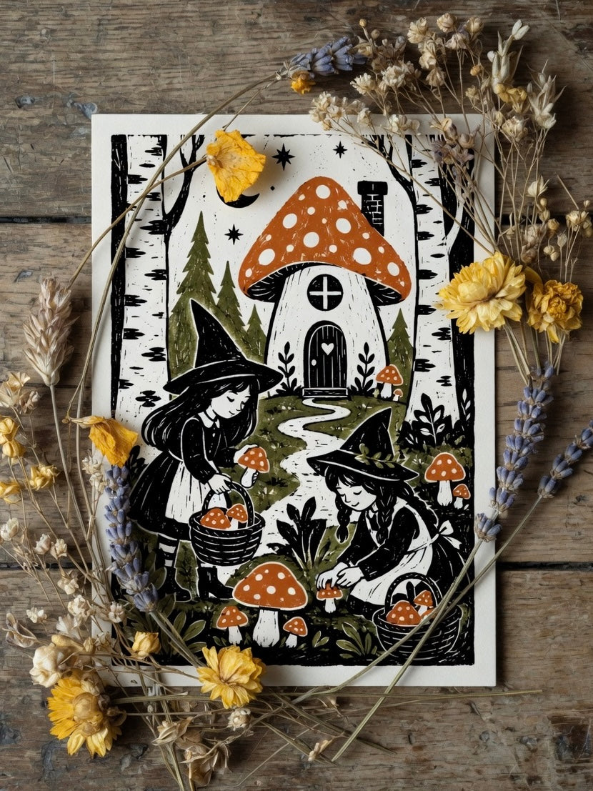 The mushroom gatherers A4 Print