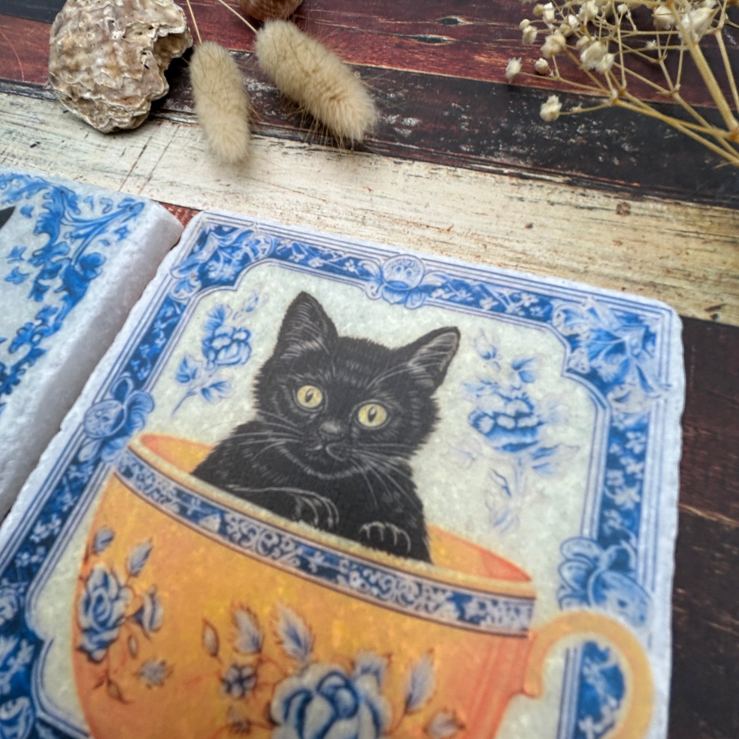 Antique Cats in Cups Stone Coasters
