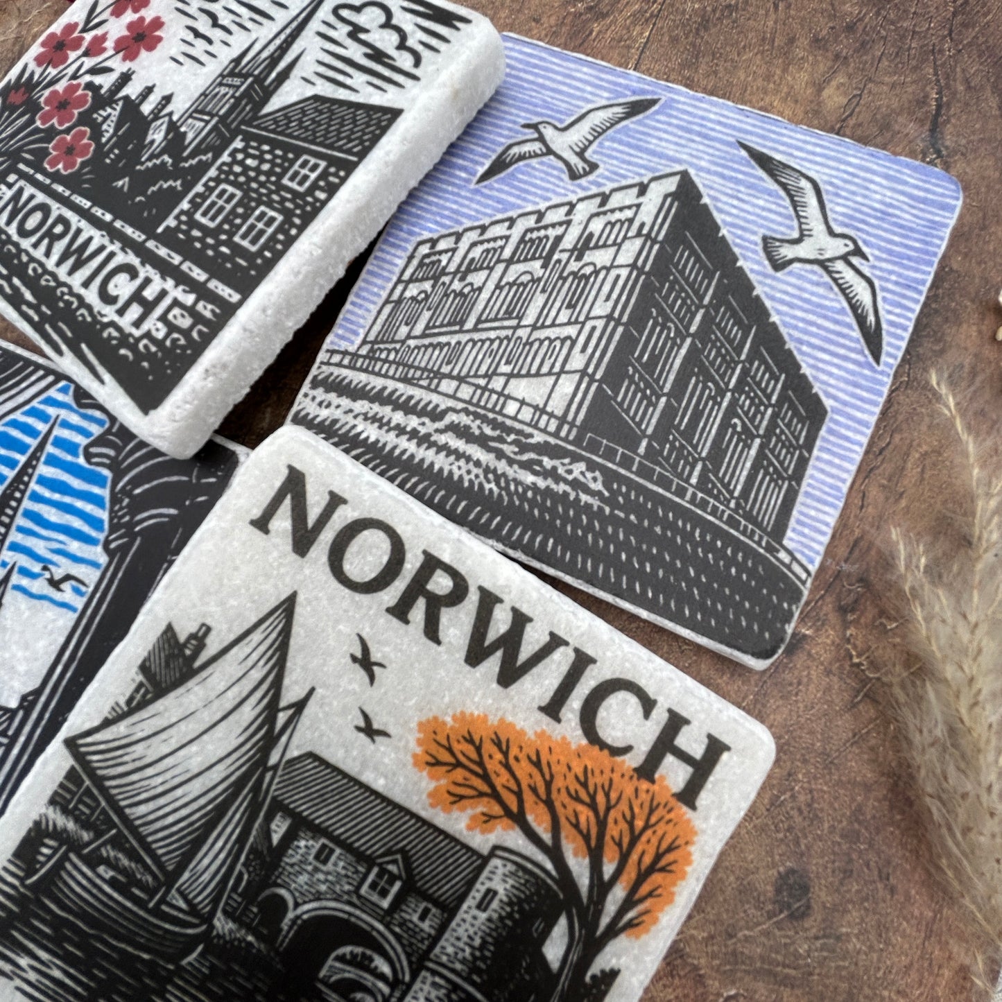 Norwich Linocut Coaster Set
