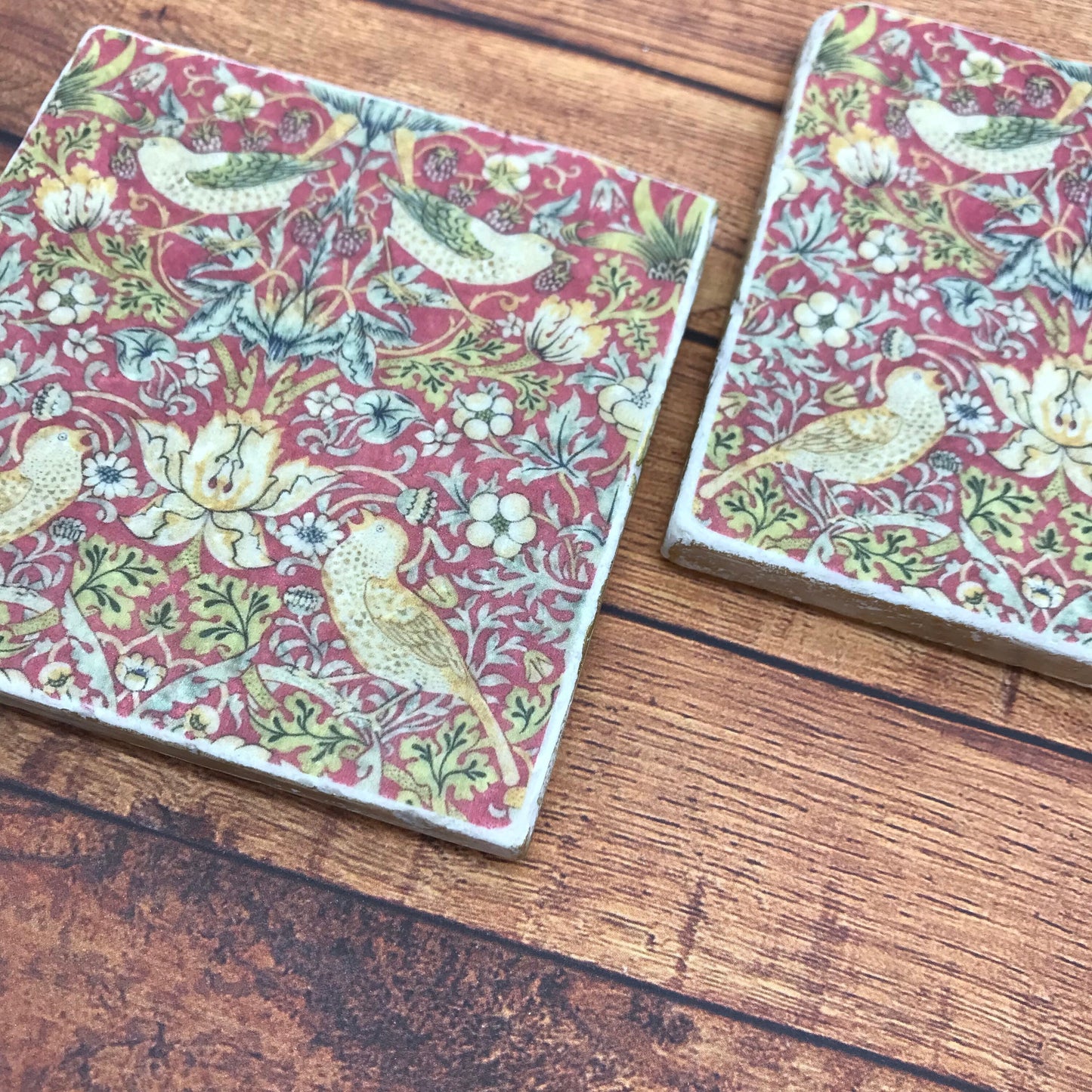 William Morris Natural Stone Coasters - Wine Red
