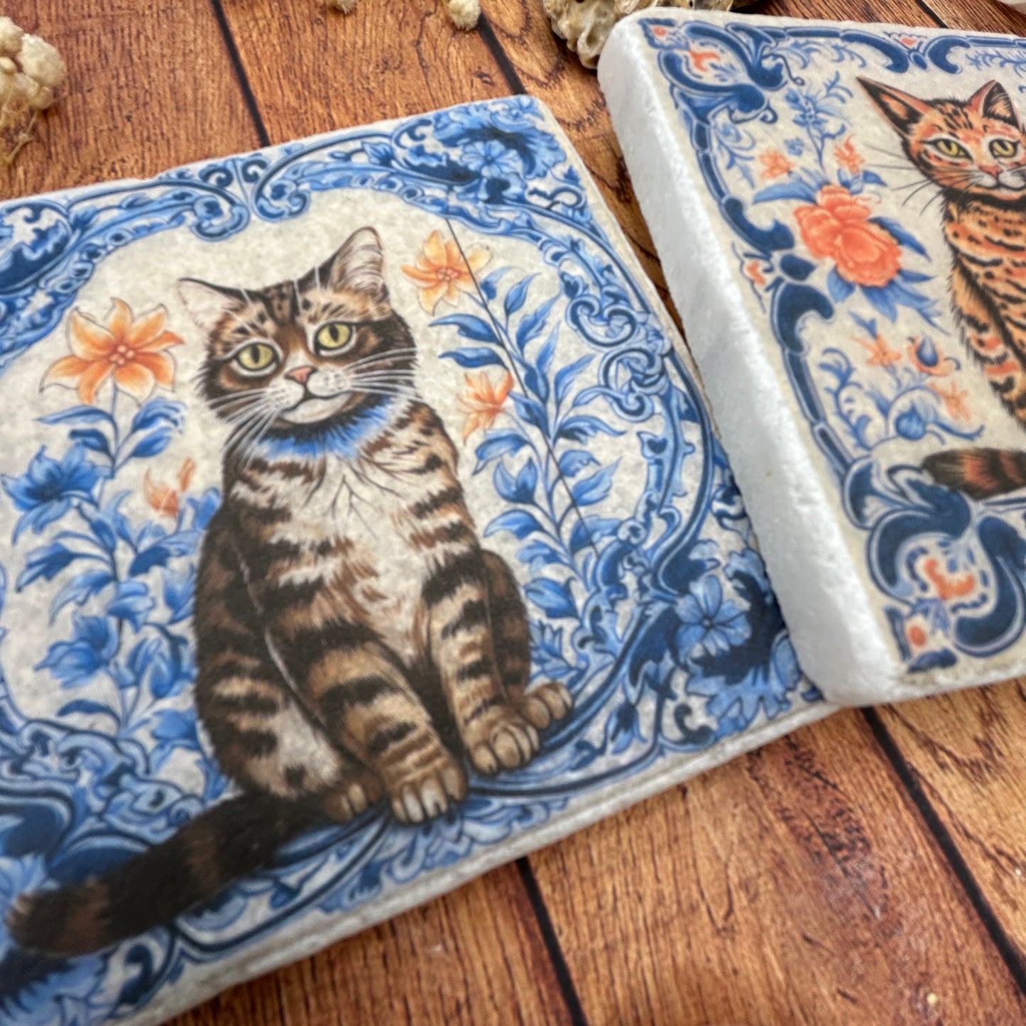Antique Cat Natural Stone Coasters