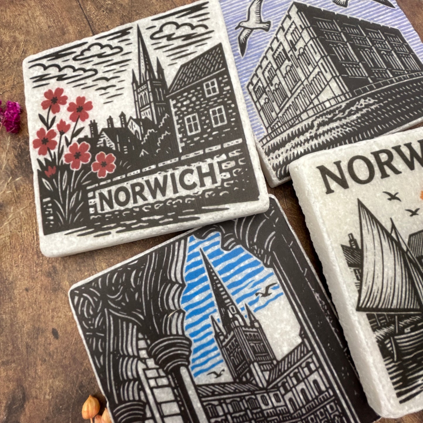 Norwich Linocut Coaster Set