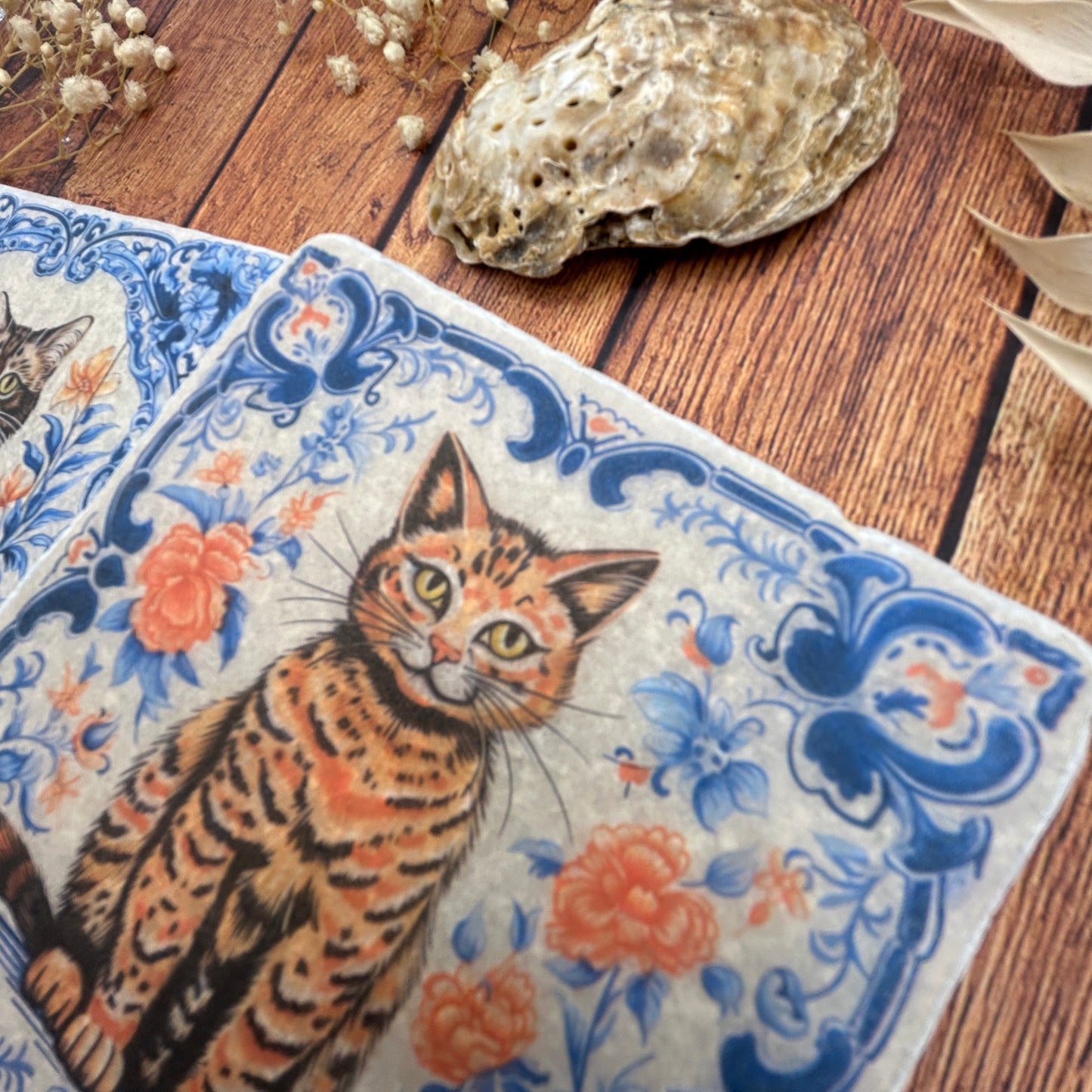 Antique Cat Natural Stone Coasters