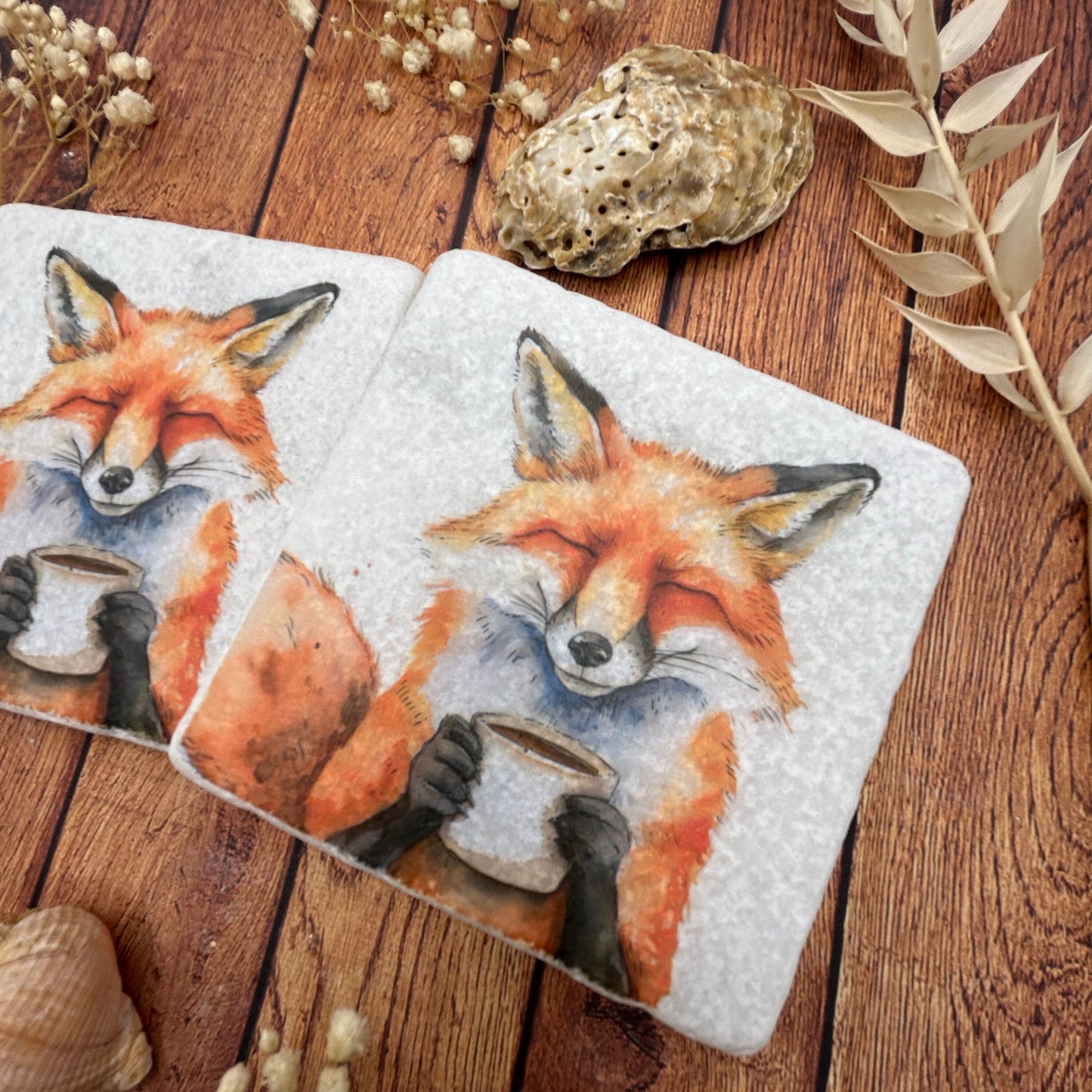 2 Watercolour Fox with Mug Coasters