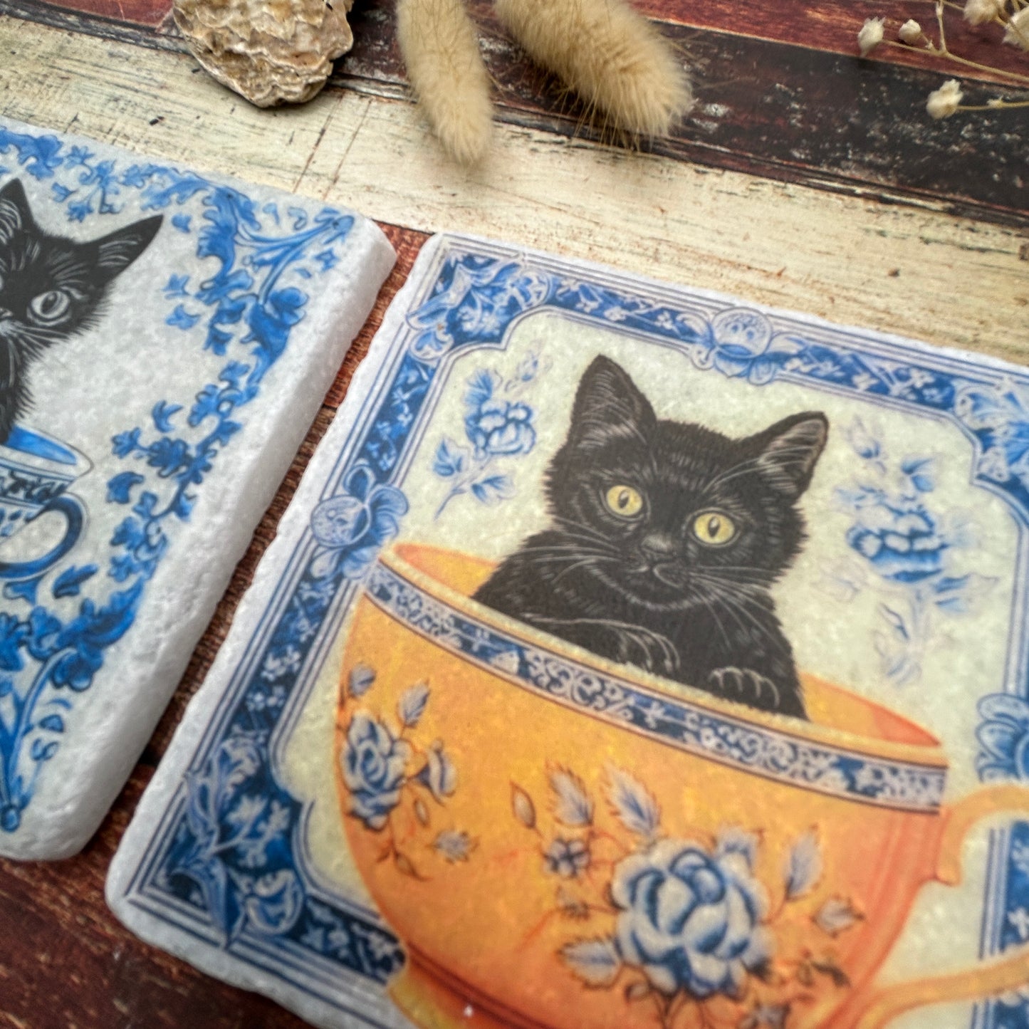 Antique Cats in Cups Stone Coasters