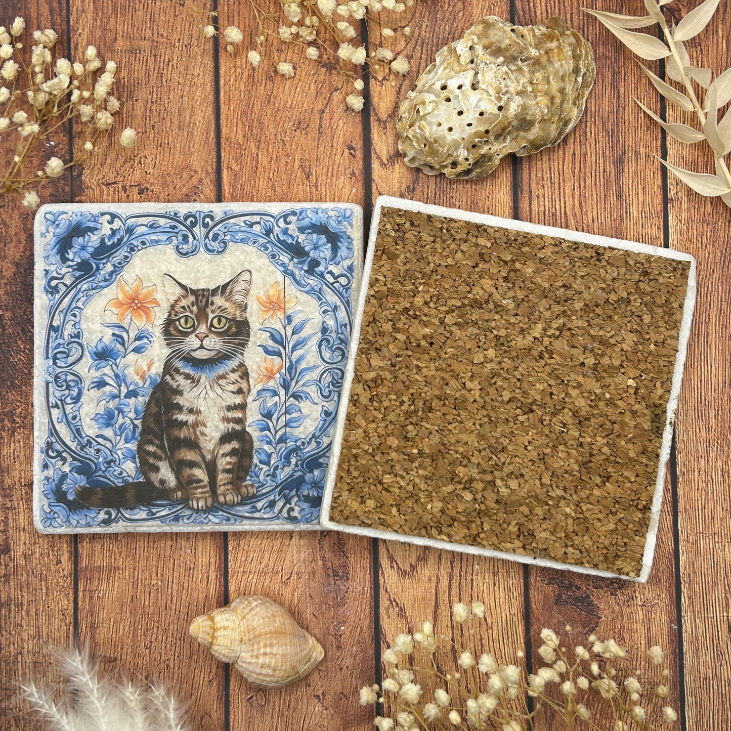 Antique Cat Natural Stone Coasters