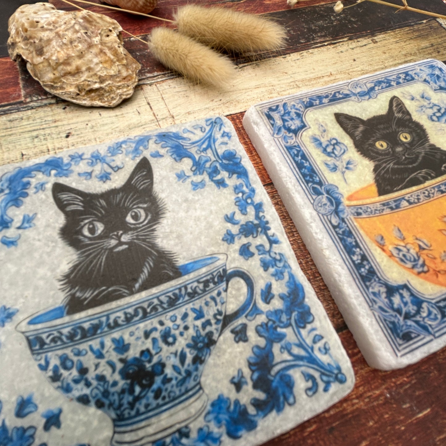 Antique Cats in Cups Stone Coasters