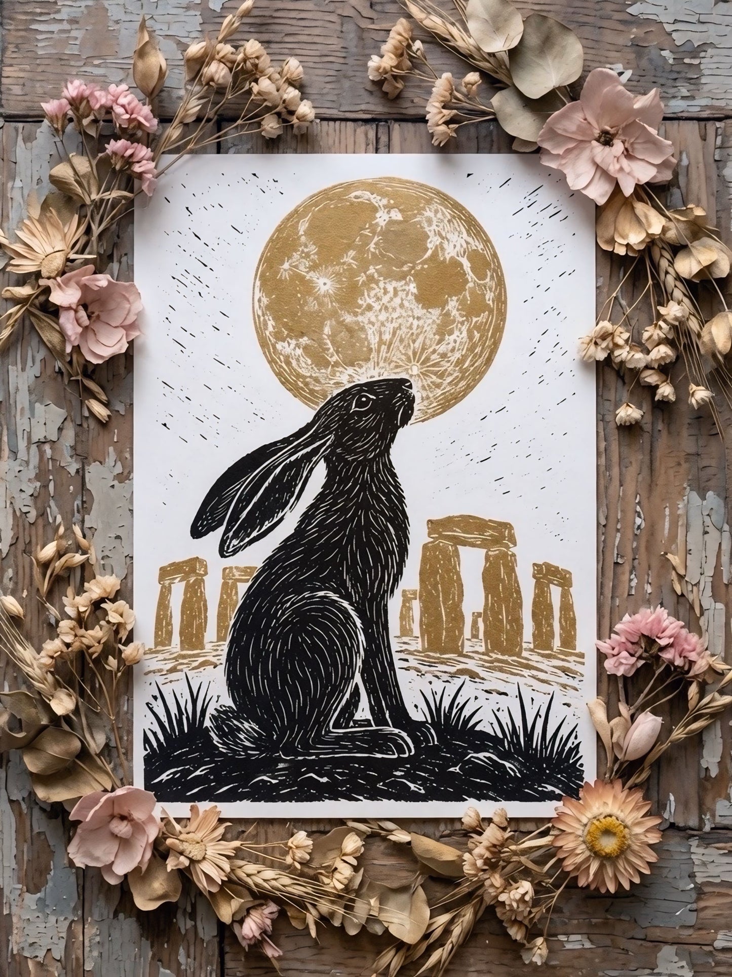 Moon Gazing Hare Stonehenge Print