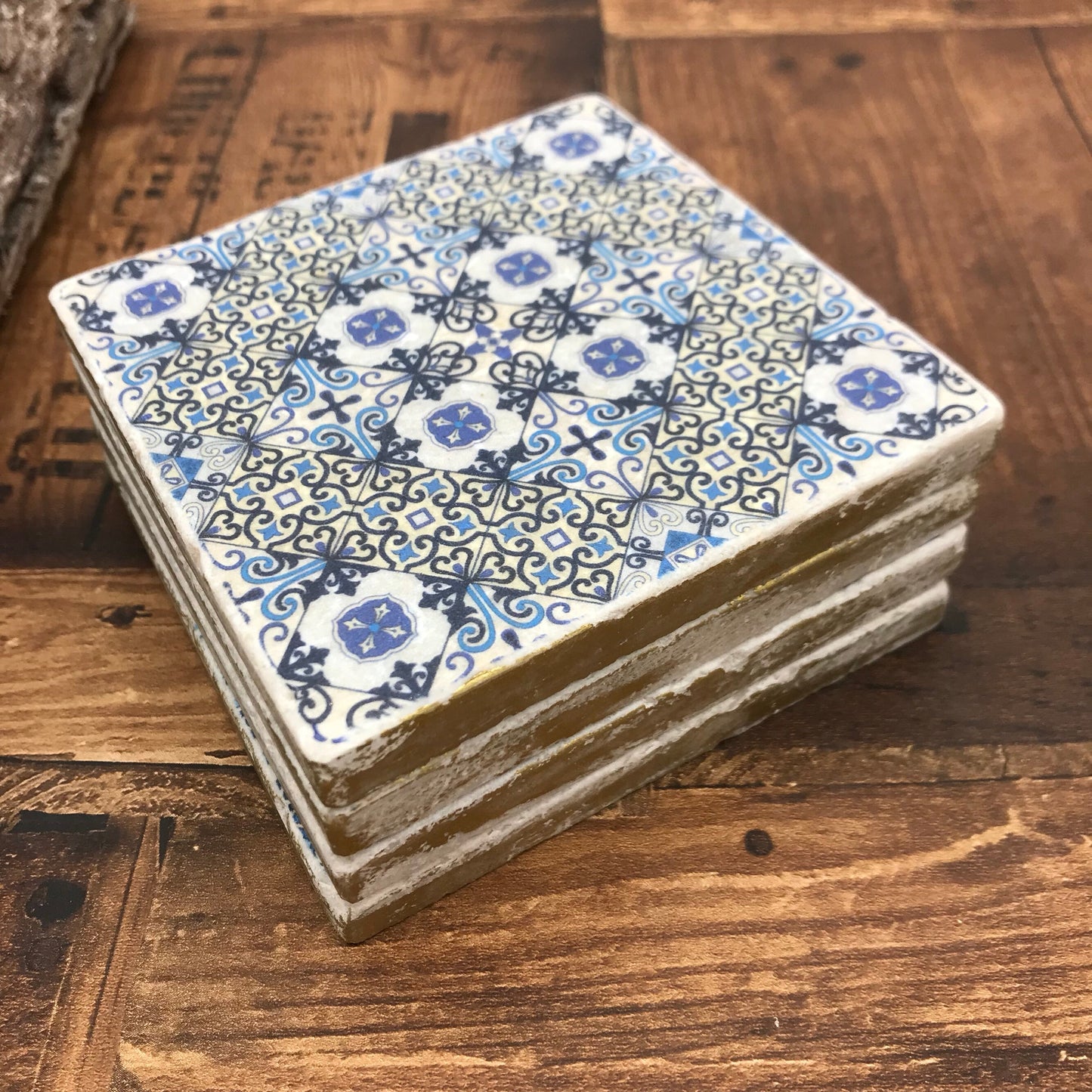 Moroccan Stone Coasters - Blue