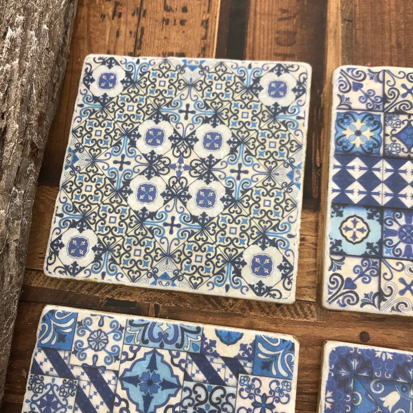 Moroccan Stone Coasters - Blue