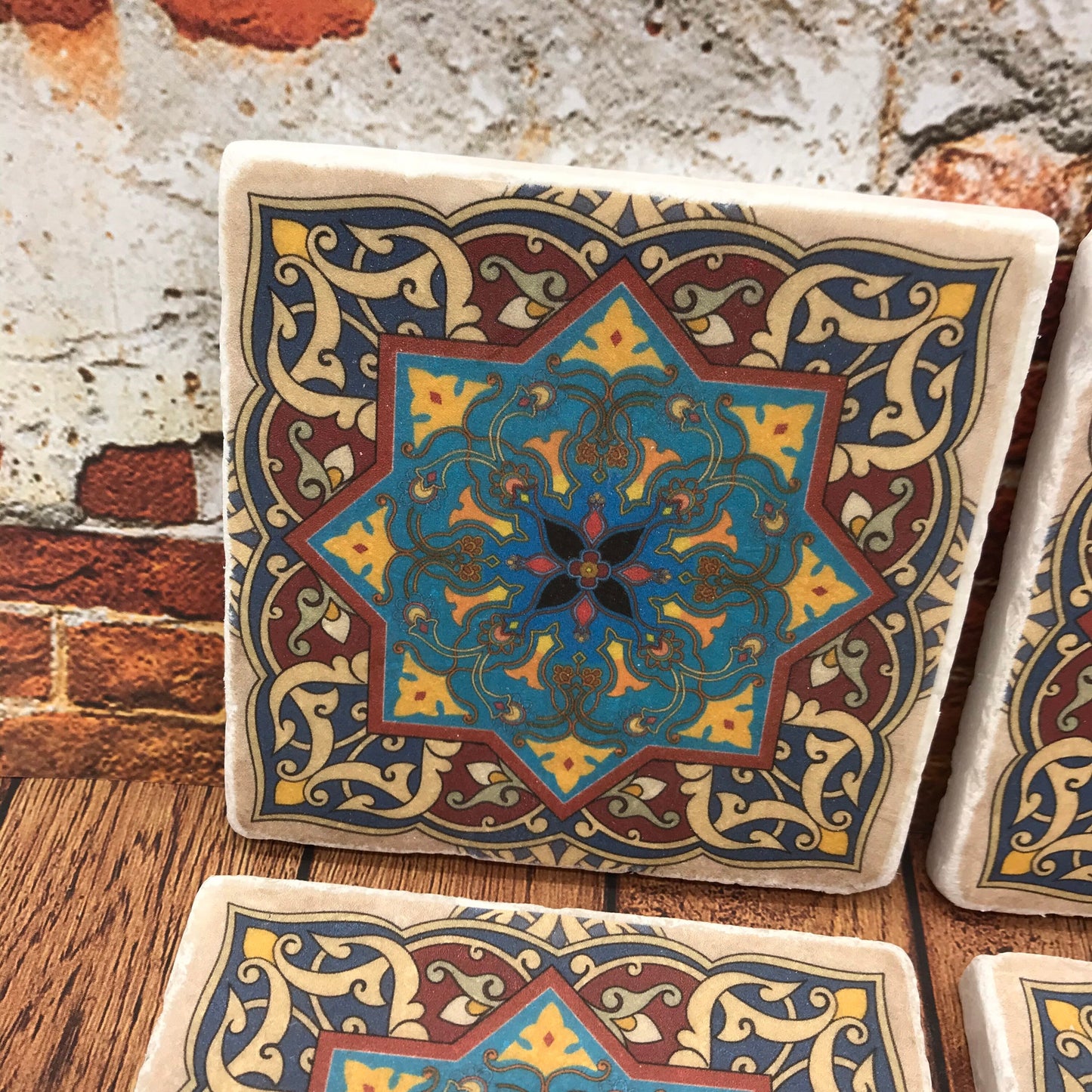 Moroccan Stone Coasters Wine Red