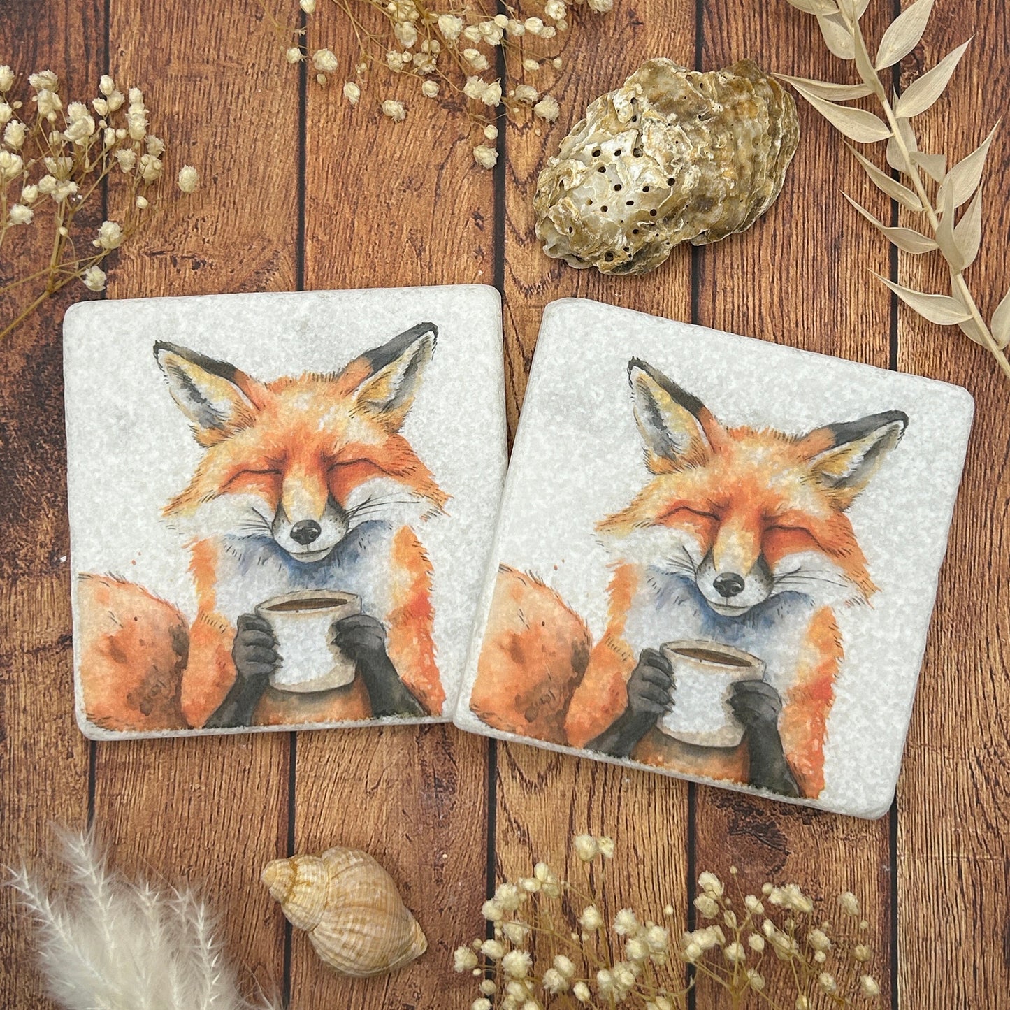 2 Watercolour Fox with Mug Coasters