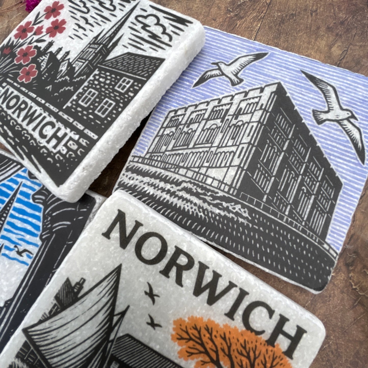 Norwich Linocut Coaster Set