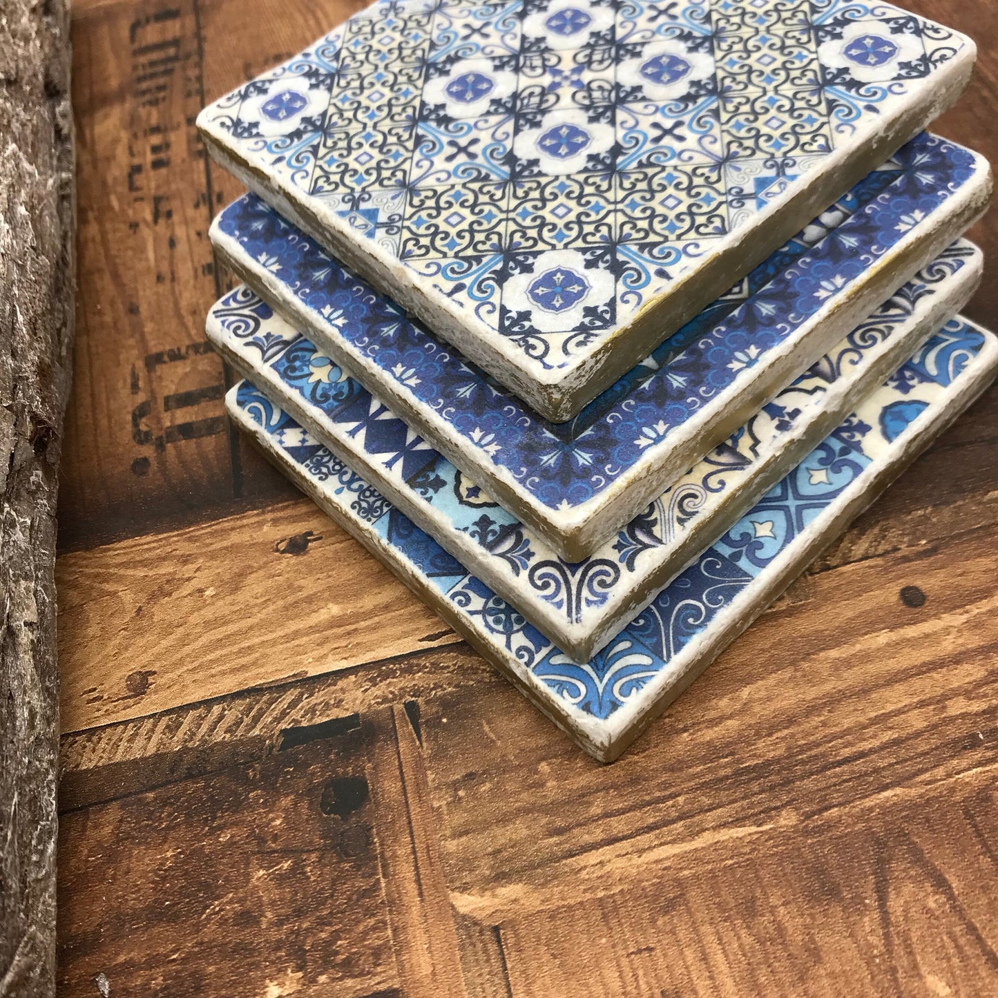 Moroccan Stone Coasters - Blue