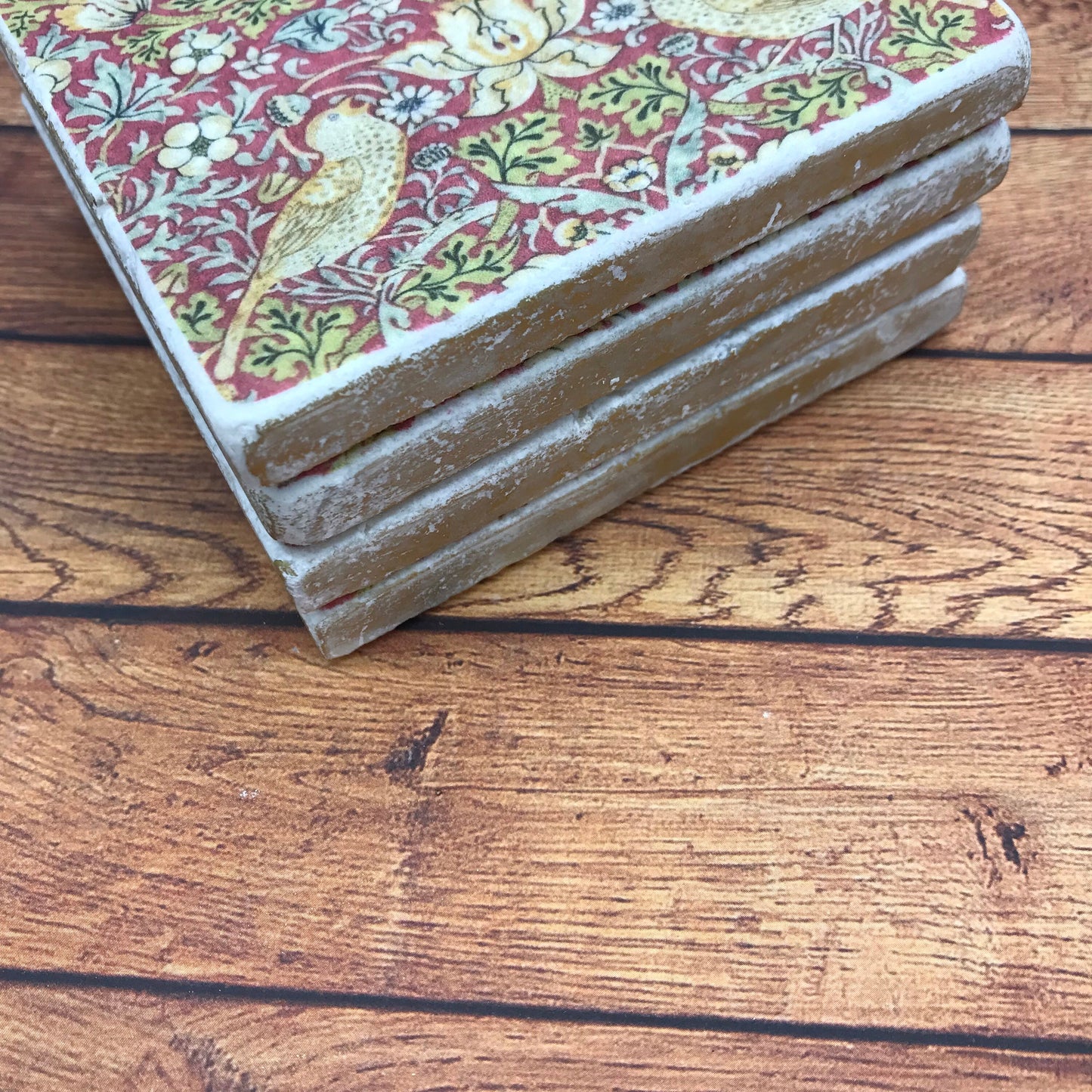 William Morris Natural Stone Coasters - Wine Red