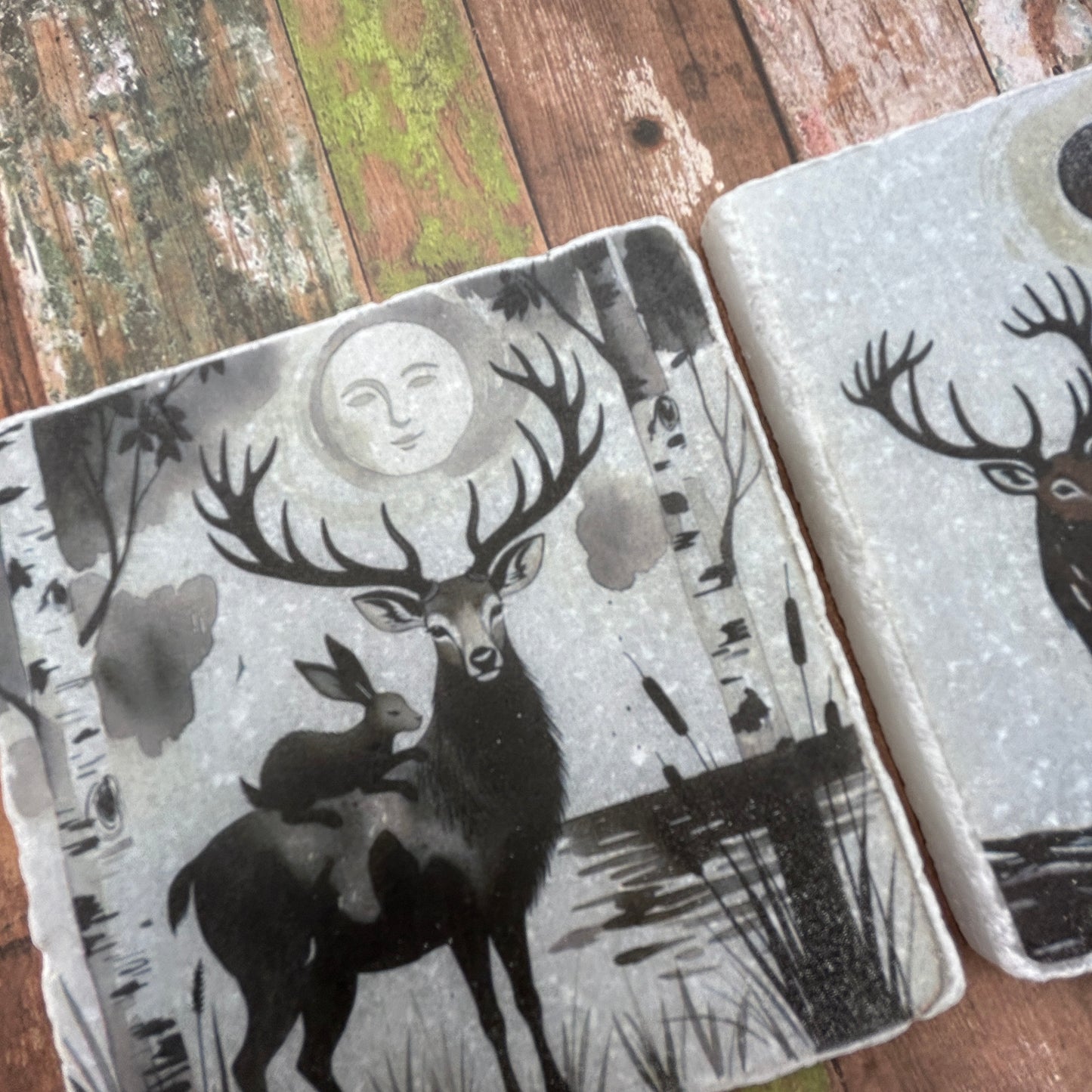 2 Moonlit Stag Coasters