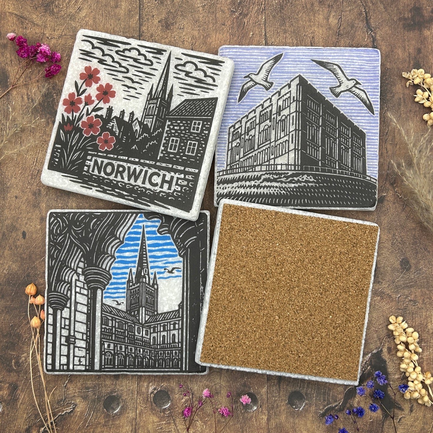 Norwich Linocut Coaster Set