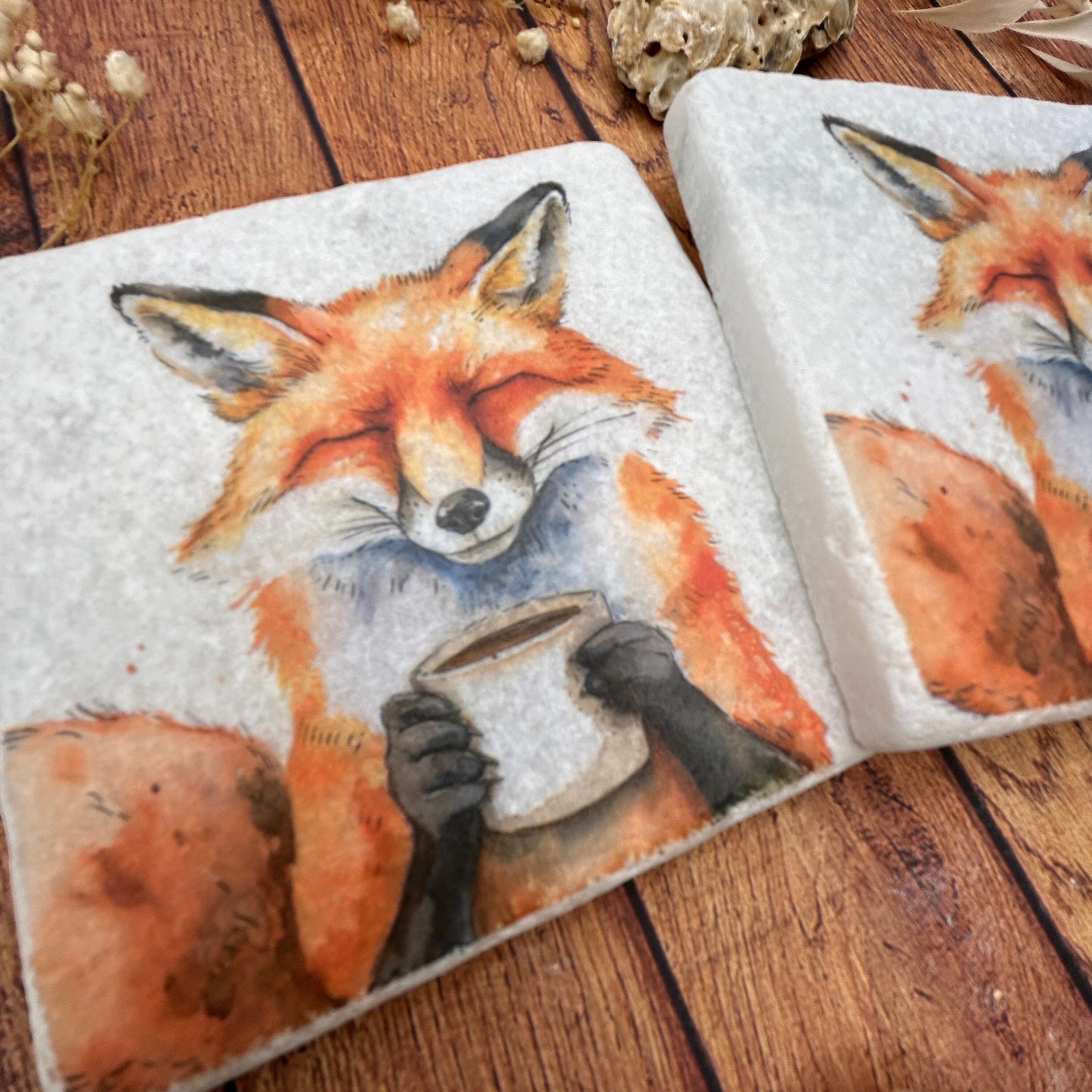 2 Watercolour Fox with Mug Coasters