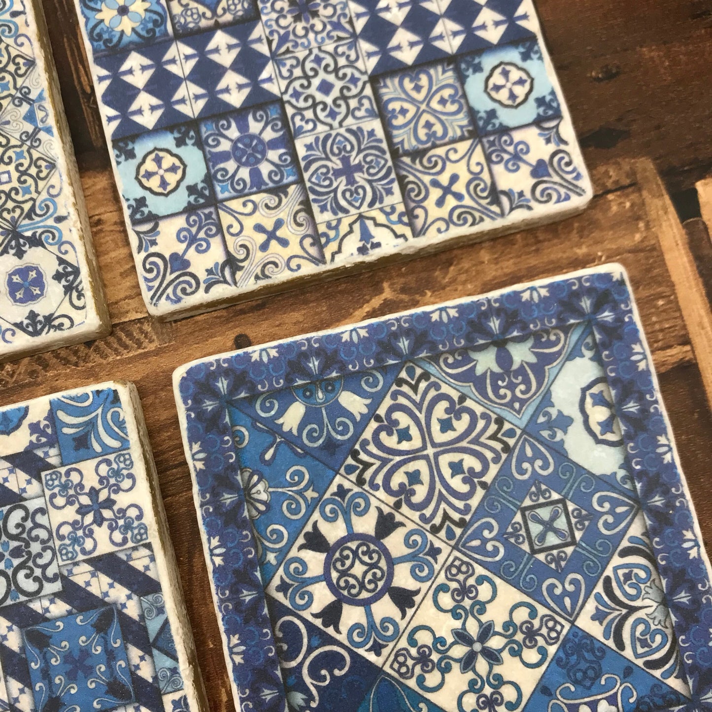 Moroccan Stone Coasters - Blue