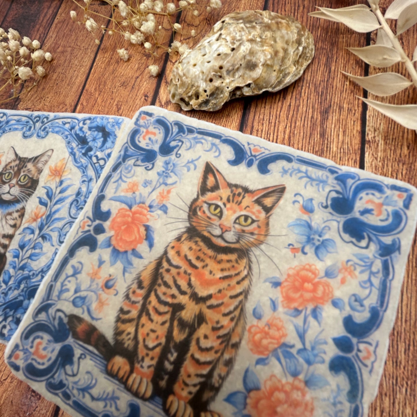 Antique Cat Natural Stone Coasters