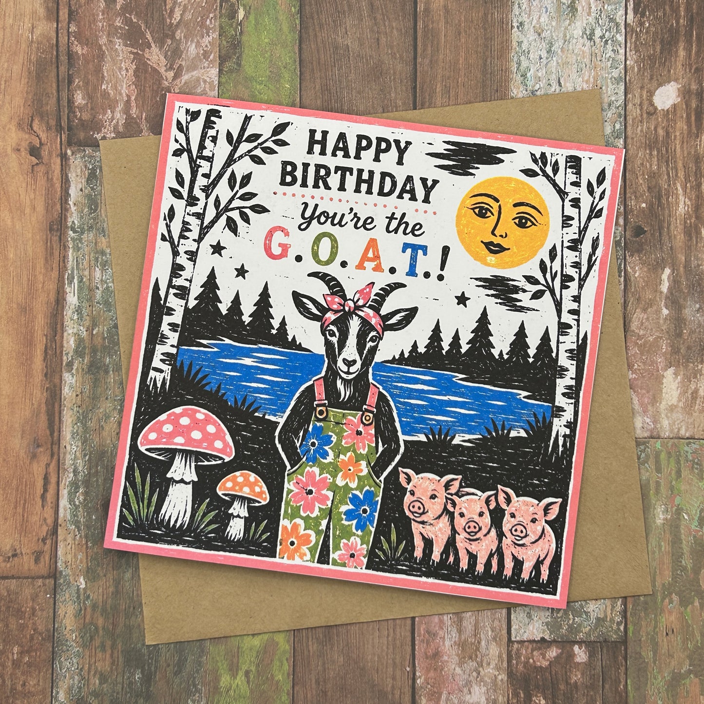 Floral Goat Happy Birthday Card