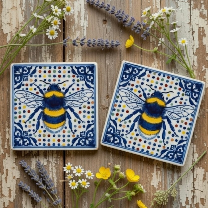 Delft Polkadots Bumblebee Natural Stone Coasters