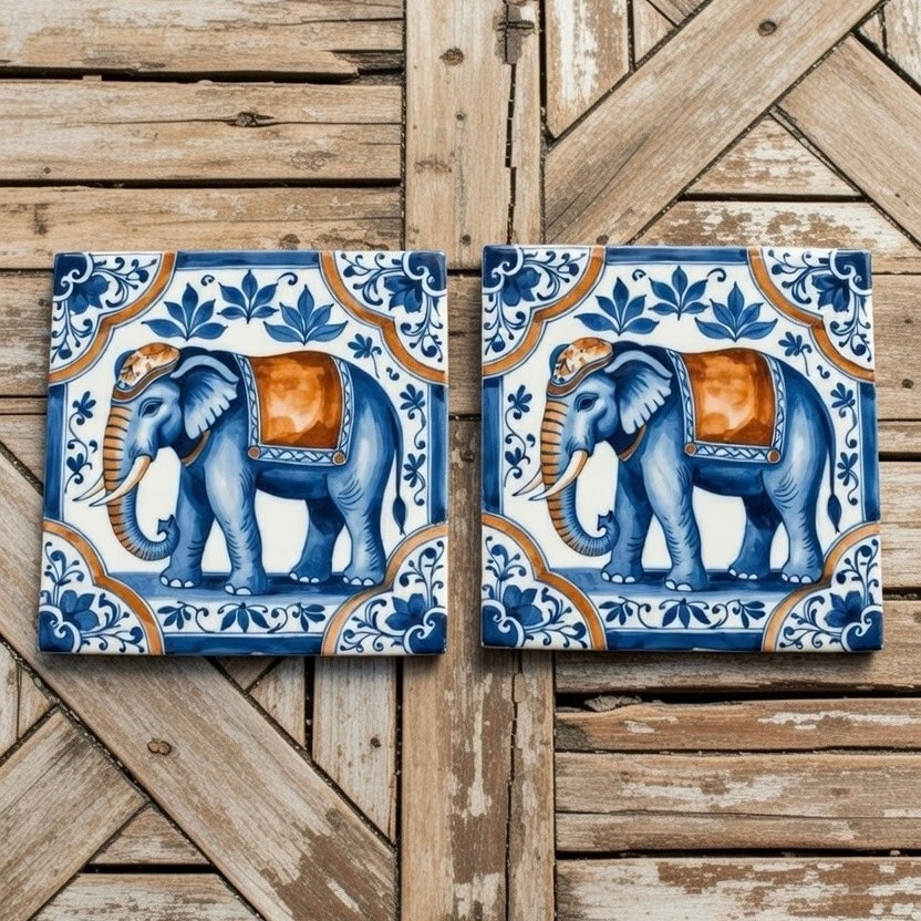 Delft Blue Elephant Stone Coasters
