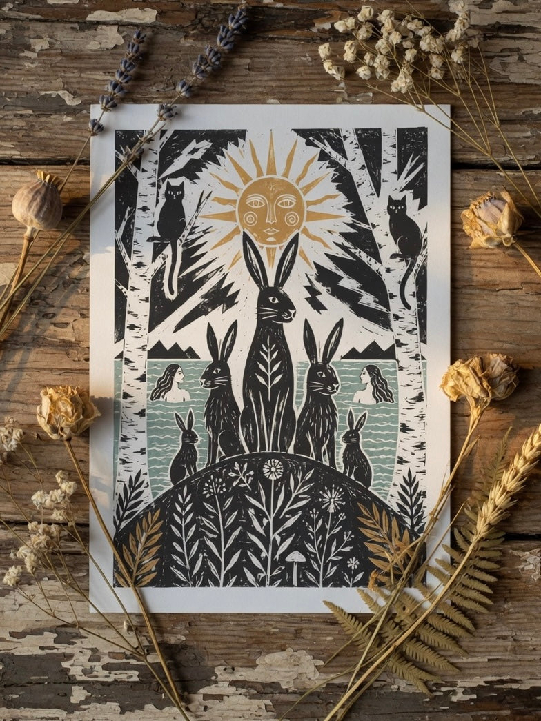 Hares Beneath the sun A4 Print