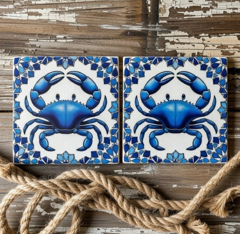 Moroccan Blue Crab Stone Coasters