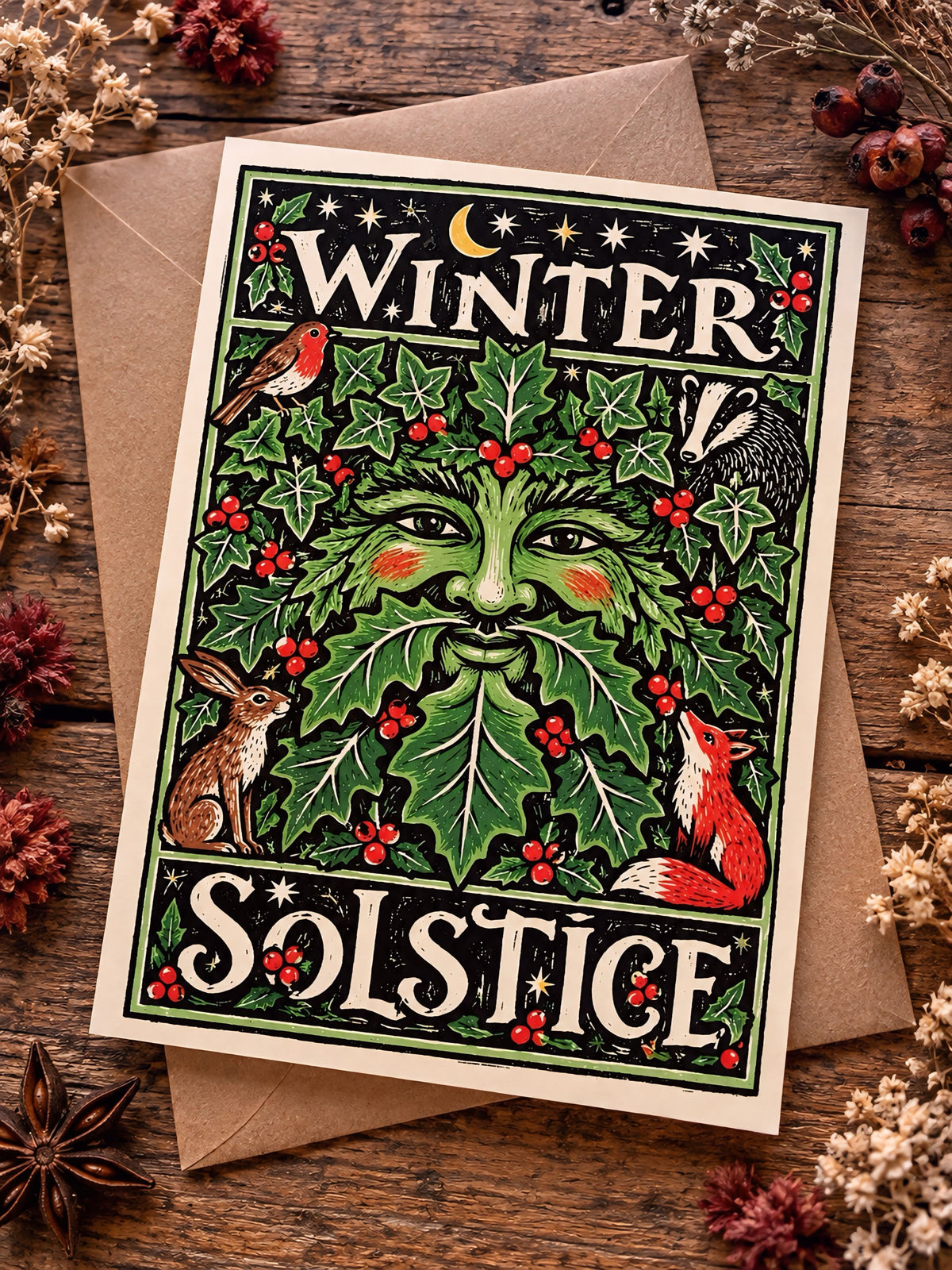 Winter Solstice Green Man Card