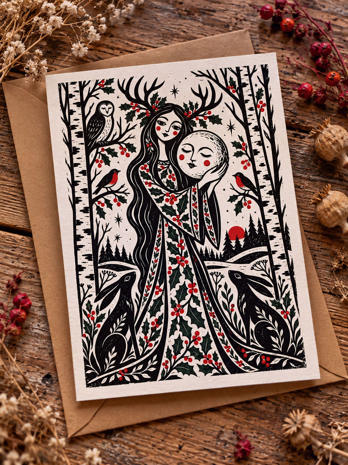 Winter Moon Witch Card