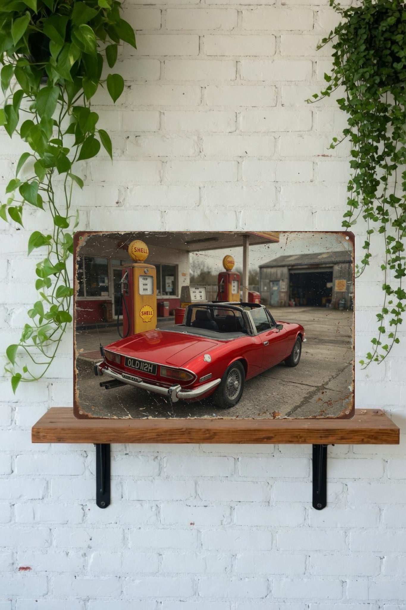 Your car at an old petrol station landscape Tin Sign