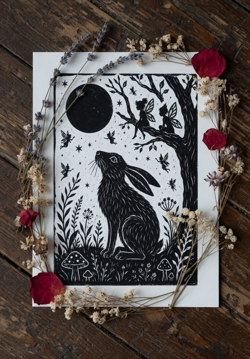 Hare & Moon Print