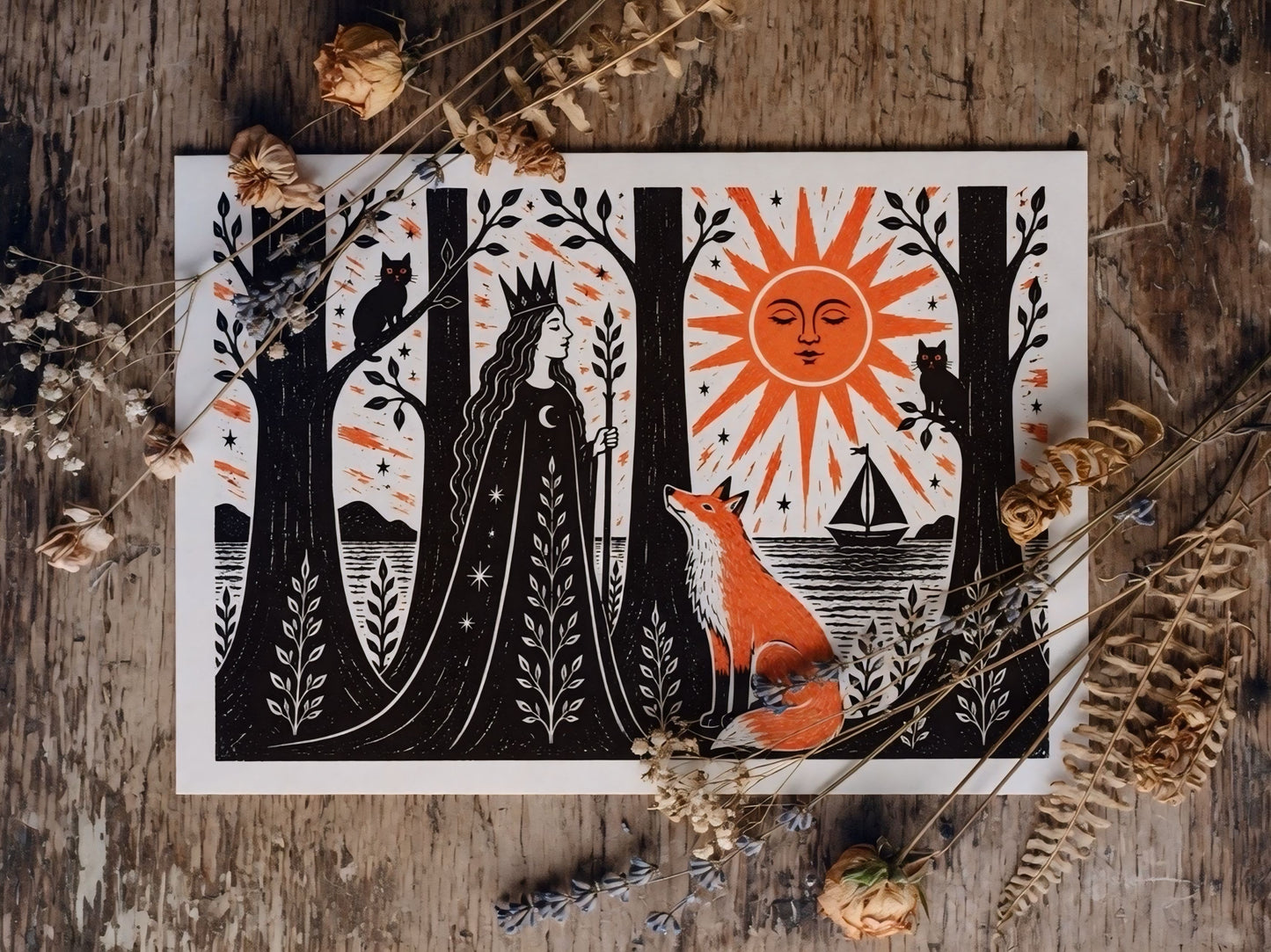 Forest Queen and fox A4 Print