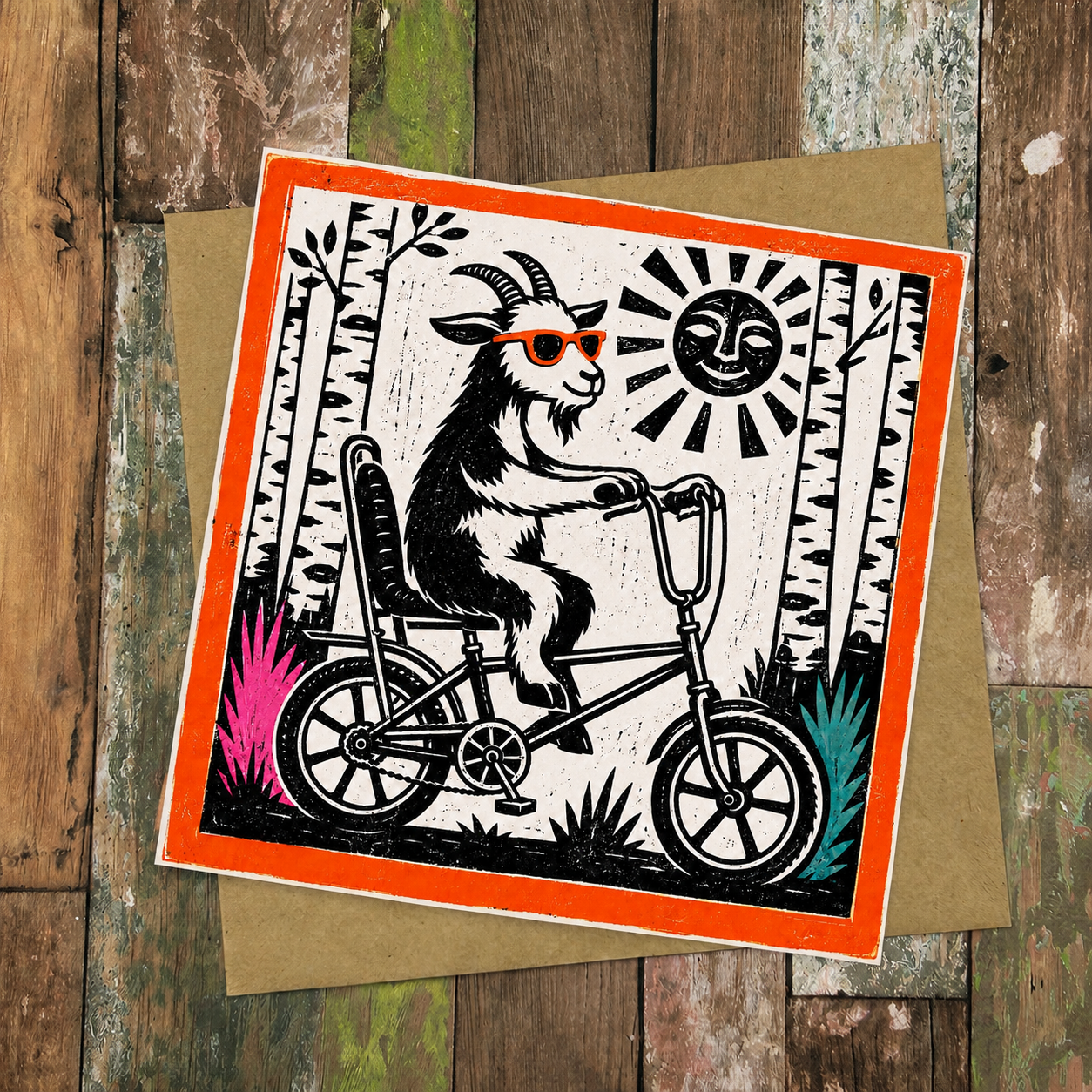 Goat on a Chopper Greeting Card