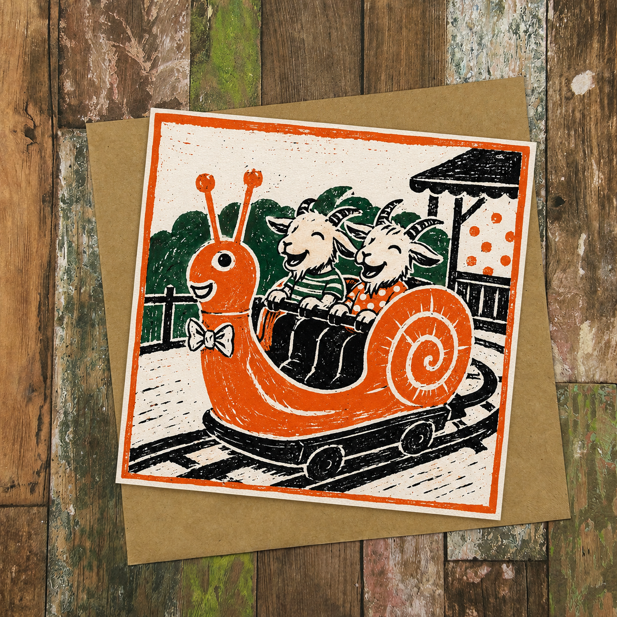 Goats on The Snails, Greeting Card