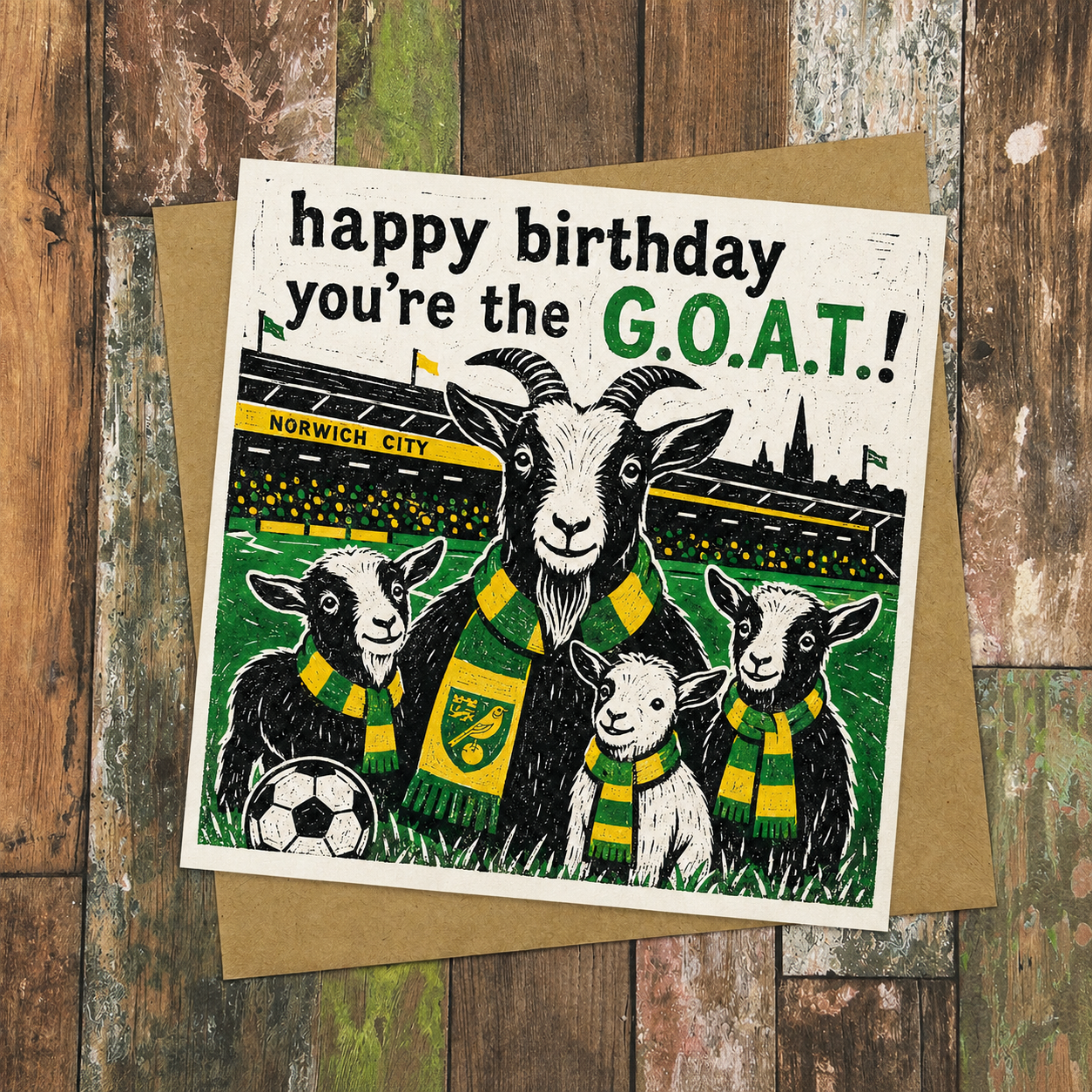 Norwich City GOAT Birthday Card